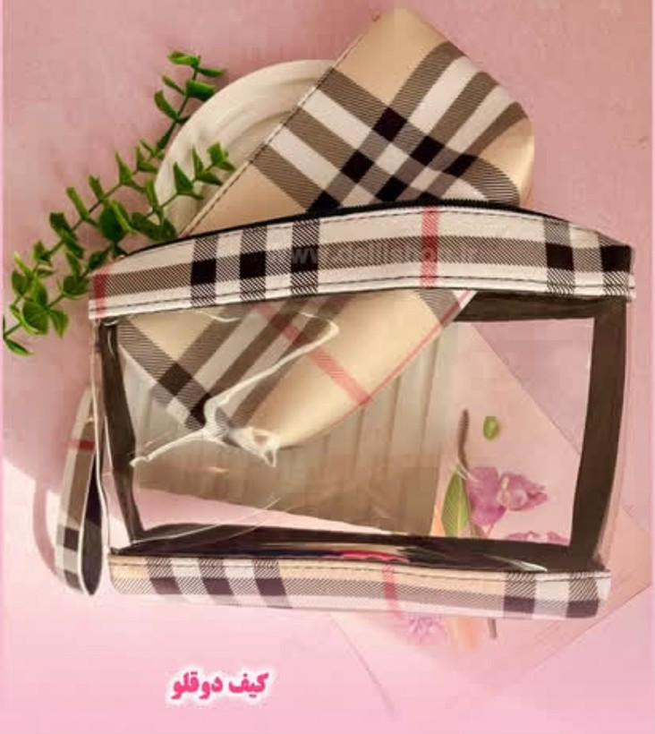 ست کیف آرایشی دوقلو طلقی و پارچه ای بربری و پلنگی